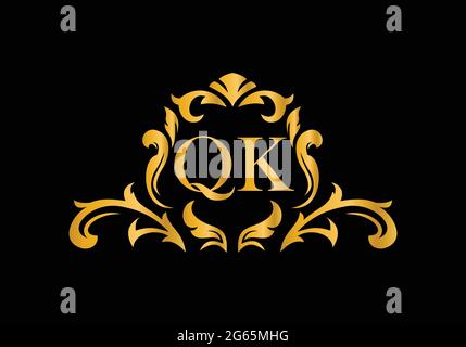 Luxury Alphabet letters QK. Golden Floral alphabet . Monogram initials perfectly for wedding invitations, greeting card, logo, and other design. Stock Vector