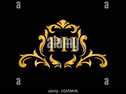Luxury Alphabet letters PH. Golden Floral alphabet . Monogram initials perfectly for wedding invitations, greeting card, logo, and other design. Stock Vector