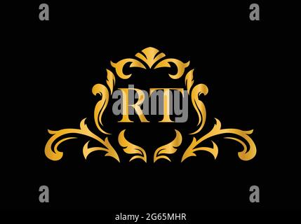 Luxury Alphabet letters RT. Golden Floral alphabet . Monogram initials perfectly for wedding invitations, greeting card, logo, and other design. Stock Vector