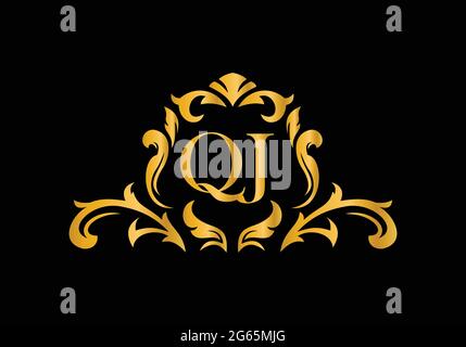 Luxury Alphabet letters QJ. Golden Floral alphabet . Monogram initials perfectly for wedding invitations, greeting card, logo, and other design. Stock Vector