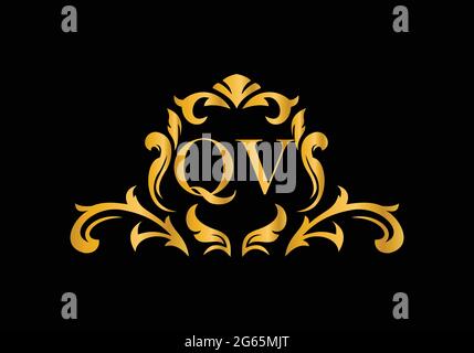 Luxury Alphabet letters QV. Golden Floral alphabet . Monogram initials perfectly for wedding invitations, greeting card, logo, and other design. Stock Vector
