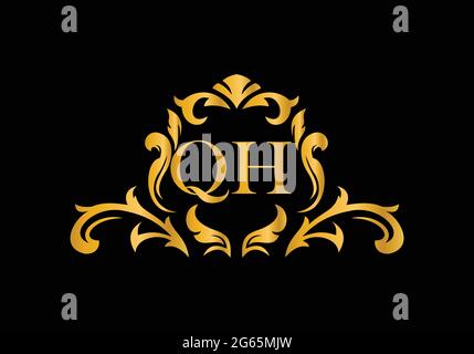 Luxury Alphabet letters QH. Golden Floral alphabet . Monogram initials perfectly for wedding invitations, greeting card, logo, and other design. Stock Vector