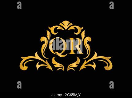 Luxury Alphabet letters QR. Golden Floral alphabet . Monogram initials perfectly for wedding invitations, greeting card, logo, and other design. Stock Vector