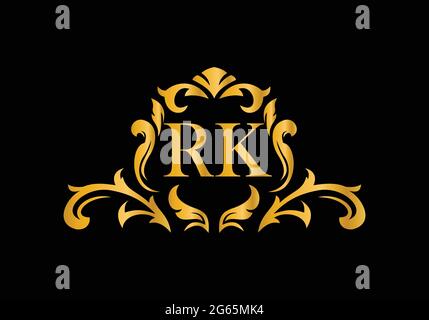 Luxury Alphabet letters RK. Golden Floral alphabet . Monogram initials perfectly for wedding invitations, greeting card, logo, and other design. Stock Vector