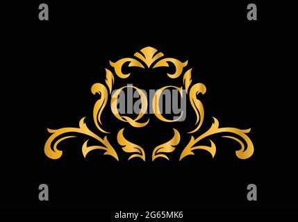Luxury Alphabet letters QC. Golden Floral alphabet . Monogram initials perfectly for wedding invitations, greeting card, logo, and other design. Stock Vector
