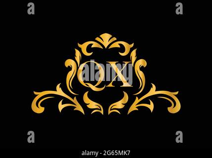 Luxury Alphabet letters QX. Golden Floral alphabet . Monogram initials perfectly for wedding invitations, greeting card, logo, and other design. Stock Vector