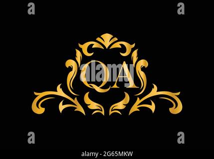 Luxury Alphabet letters QA. Golden Floral alphabet . Monogram initials perfectly for wedding invitations, greeting card, logo, and other design. Stock Vector