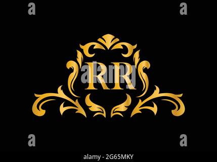 Luxury Alphabet letters RR. Golden Floral alphabet . Monogram initials perfectly for wedding invitations, greeting card, logo, and other design. Stock Vector