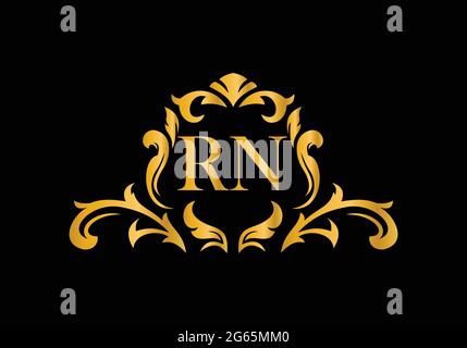 Luxury Alphabet letters RN. Golden Floral alphabet . Monogram initials perfectly for wedding invitations, greeting card, logo, and other design. Stock Vector
