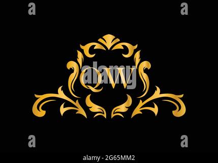 Luxury Alphabet letters QW. Golden Floral alphabet . Monogram initials perfectly for wedding invitations, greeting card, logo, and other design. Stock Vector