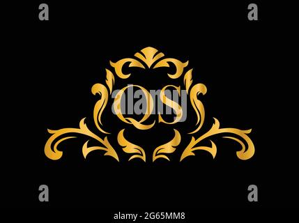 Luxury Alphabet letters QS. Golden Floral alphabet . Monogram initials perfectly for wedding invitations, greeting card, logo, and other design. Stock Vector