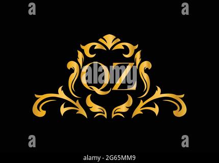 Luxury Alphabet letters QZ. Golden Floral alphabet . Monogram initials perfectly for wedding invitations, greeting card, logo, and other design. Stock Vector