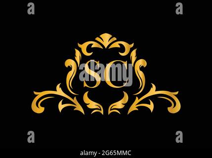 Luxury Alphabet letters SC. Golden Floral alphabet . Monogram initials perfectly for wedding invitations, greeting card, logo, and other design. Stock Vector