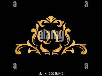 Luxury Alphabet letters QY. Golden Floral alphabet . Monogram initials perfectly for wedding invitations, greeting card, logo, and other design. Stock Vector