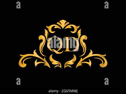 Luxury Alphabet letters QD. Golden Floral alphabet . Monogram initials perfectly for wedding invitations, greeting card, logo, and other design. Stock Vector