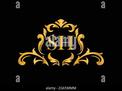 Luxury Alphabet letters SH. Golden Floral alphabet . Monogram initials perfectly for wedding invitations, greeting card, logo, and other design. Stock Vector