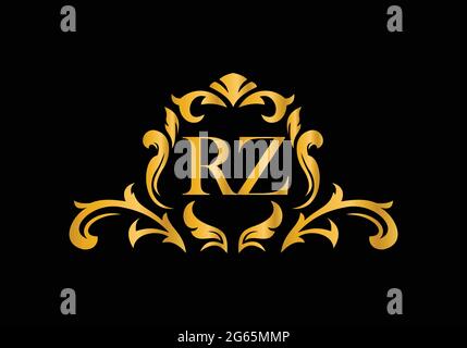 Luxury Alphabet letters RZ. Golden Floral alphabet . Monogram initials perfectly for wedding invitations, greeting card, logo, and other design. Stock Vector