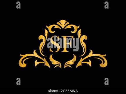 Luxury Alphabet letters SF. Golden Floral alphabet . Monogram initials perfectly for wedding invitations, greeting card, logo, and other design. Stock Vector