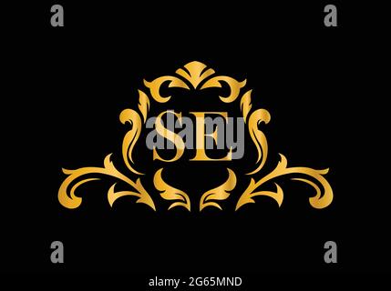 Luxury Alphabet letters SE. Golden Floral alphabet . Monogram initials perfectly for wedding invitations, greeting card, logo, and other design. Stock Vector