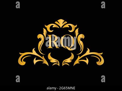 Luxury Alphabet letters RQ. Golden Floral alphabet . Monogram initials perfectly for wedding invitations, greeting card, logo, and other design. Stock Vector