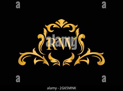 Luxury Alphabet letters RW. Golden Floral alphabet . Monogram initials perfectly for wedding invitations, greeting card, logo, and other design. Stock Vector