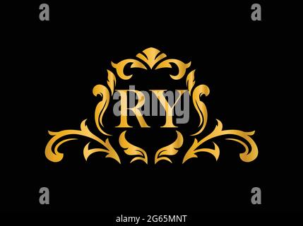 Luxury Alphabet letters RY. Golden Floral alphabet . Monogram initials perfectly for wedding invitations, greeting card, logo, and other design. Stock Vector