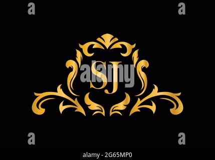 Luxury Alphabet letters SJ. Golden Floral alphabet . Monogram initials perfectly for wedding invitations, greeting card, logo, and other design. Stock Vector