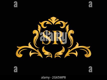 Luxury Alphabet letters SR. Golden Floral alphabet . Monogram initials perfectly for wedding invitations, greeting card, logo, and other design. Stock Vector