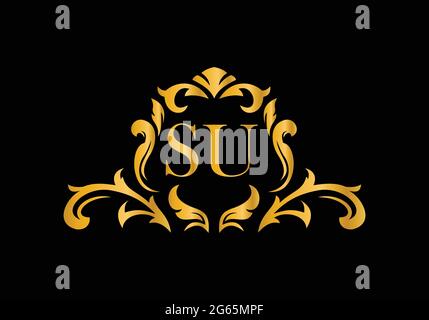 Luxury Alphabet letters SU. Golden Floral alphabet . Monogram initials perfectly for wedding invitations, greeting card, logo, and other design. Stock Vector