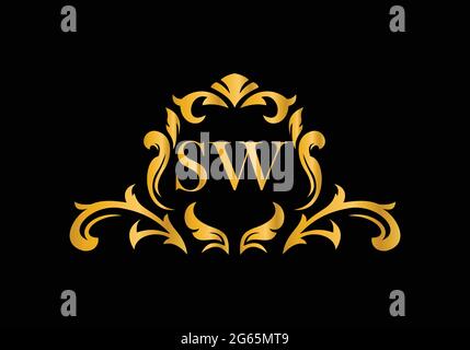 Luxury Alphabet letters SW. Golden Floral alphabet . Monogram initials perfectly for wedding invitations, greeting card, logo, and other design. Stock Vector