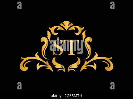 Luxury Alphabet letters ST. Golden Floral alphabet . Monogram initials perfectly for wedding invitations, greeting card, logo, and other design. Stock Vector