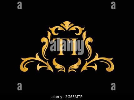 Luxury Alphabet letters TI. Golden Floral alphabet . Monogram initials perfectly for wedding invitations, greeting card, logo, and other design. Stock Vector