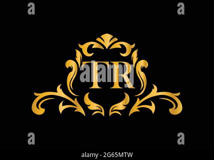 Luxury Alphabet letters TR. Golden Floral alphabet . Monogram initials perfectly for wedding invitations, greeting card, logo, and other design. Stock Vector