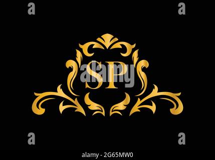 Luxury Alphabet letters SP. Golden Floral alphabet . Monogram initials perfectly for wedding invitations, greeting card, logo, and other design. Stock Vector