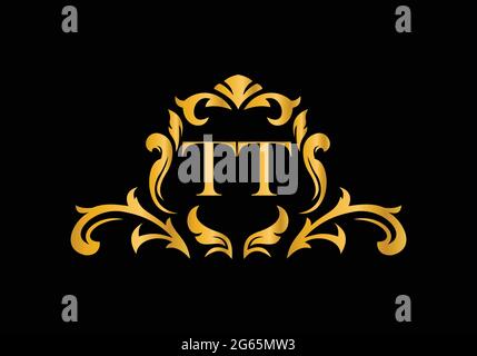 Luxury Alphabet letters TT. Golden Floral alphabet . Monogram initials perfectly for wedding invitations, greeting card, logo, and other design. Stock Vector