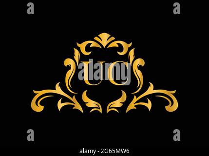 Luxury Alphabet letters UC. Golden Floral alphabet . Monogram initials perfectly for wedding invitations, greeting card, logo, and other design. Stock Vector