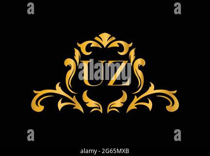 Luxury Alphabet letters UZ. Golden Floral alphabet . Monogram initials perfectly for wedding invitations, greeting card, logo, and other design. Stock Vector