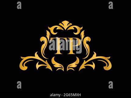 Luxury Alphabet letters TP. Golden Floral alphabet . Monogram initials perfectly for wedding invitations, greeting card, logo, and other design. Stock Vector