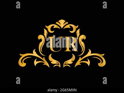 Luxury Alphabet letters UR. Golden Floral alphabet . Monogram initials perfectly for wedding invitations, greeting card, logo, and other design. Stock Vector
