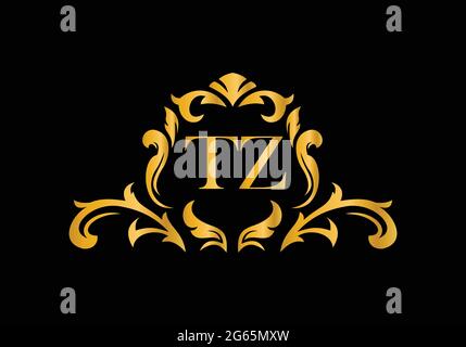 Luxury Alphabet letters TZ. Golden Floral alphabet . Monogram initials perfectly for wedding invitations, greeting card, logo, and other design. Stock Vector