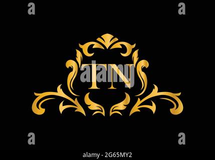 Luxury Alphabet letters TN. Golden Floral alphabet . Monogram initials perfectly for wedding invitations, greeting card, logo, and other design. Stock Vector