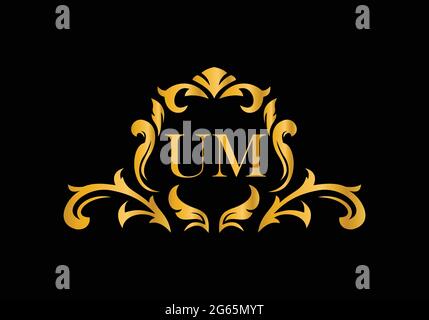 Luxury Alphabet letters UM. Golden Floral alphabet . Monogram initials perfectly for wedding invitations, greeting card, logo, and other design. Stock Vector
