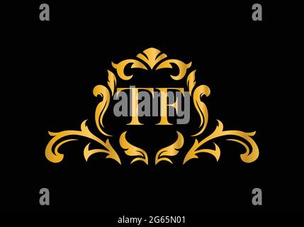 Luxury Alphabet letters TF. Golden Floral alphabet . Monogram initials perfectly for wedding invitations, greeting card, logo, and other design. Stock Vector