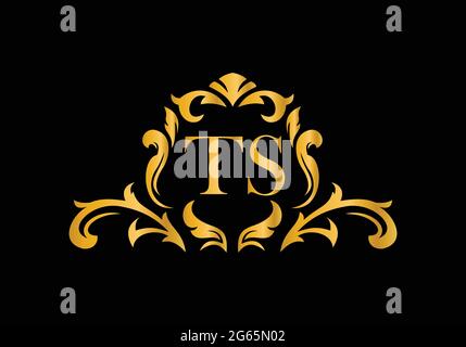 Luxury Alphabet letters TS. Golden Floral alphabet . Monogram initials perfectly for wedding invitations, greeting card, logo, and other design. Stock Vector