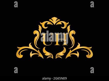 Luxury Alphabet letters UH. Golden Floral alphabet . Monogram initials perfectly for wedding invitations, greeting card, logo, and other design. Stock Vector