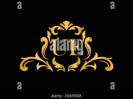 Luxury Alphabet letters UE. Golden Floral alphabet . Monogram initials perfectly for wedding invitations, greeting card, logo, and other design. Stock Vector