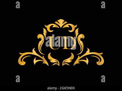 Luxury Alphabet letters UD. Golden Floral alphabet . Monogram initials perfectly for wedding invitations, greeting card, logo, and other design. Stock Vector