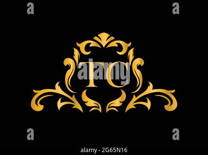 Luxury Alphabet letters TC. Golden Floral alphabet . Monogram initials perfectly for wedding invitations, greeting card, logo, and other design. Stock Vector