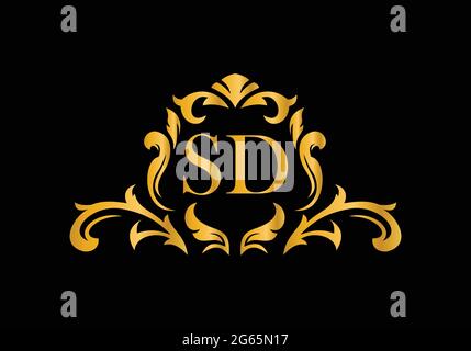 Luxury Alphabet letters SD. Golden Floral alphabet . Monogram initials perfectly for wedding invitations, greeting card, logo, and other design. Stock Vector