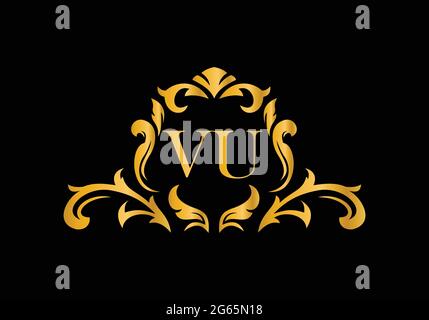 Luxury Alphabet letters VU. Golden Floral alphabet . Monogram initials perfectly for wedding invitations, greeting card, logo, and other design. Stock Vector